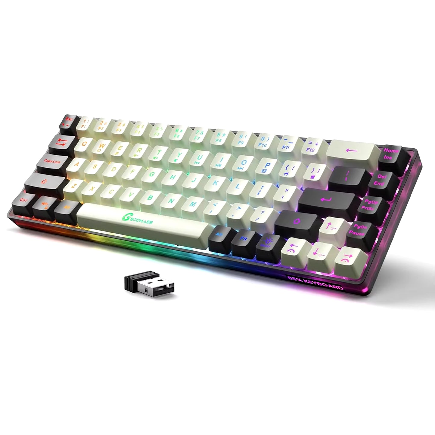 GEODMAER Wireless Gaming Keyboard Rechargeable Backlit Gaming Keyboard 68 Keys Anti-Ghosting No-Conflict 2.4G Keyboard for PC