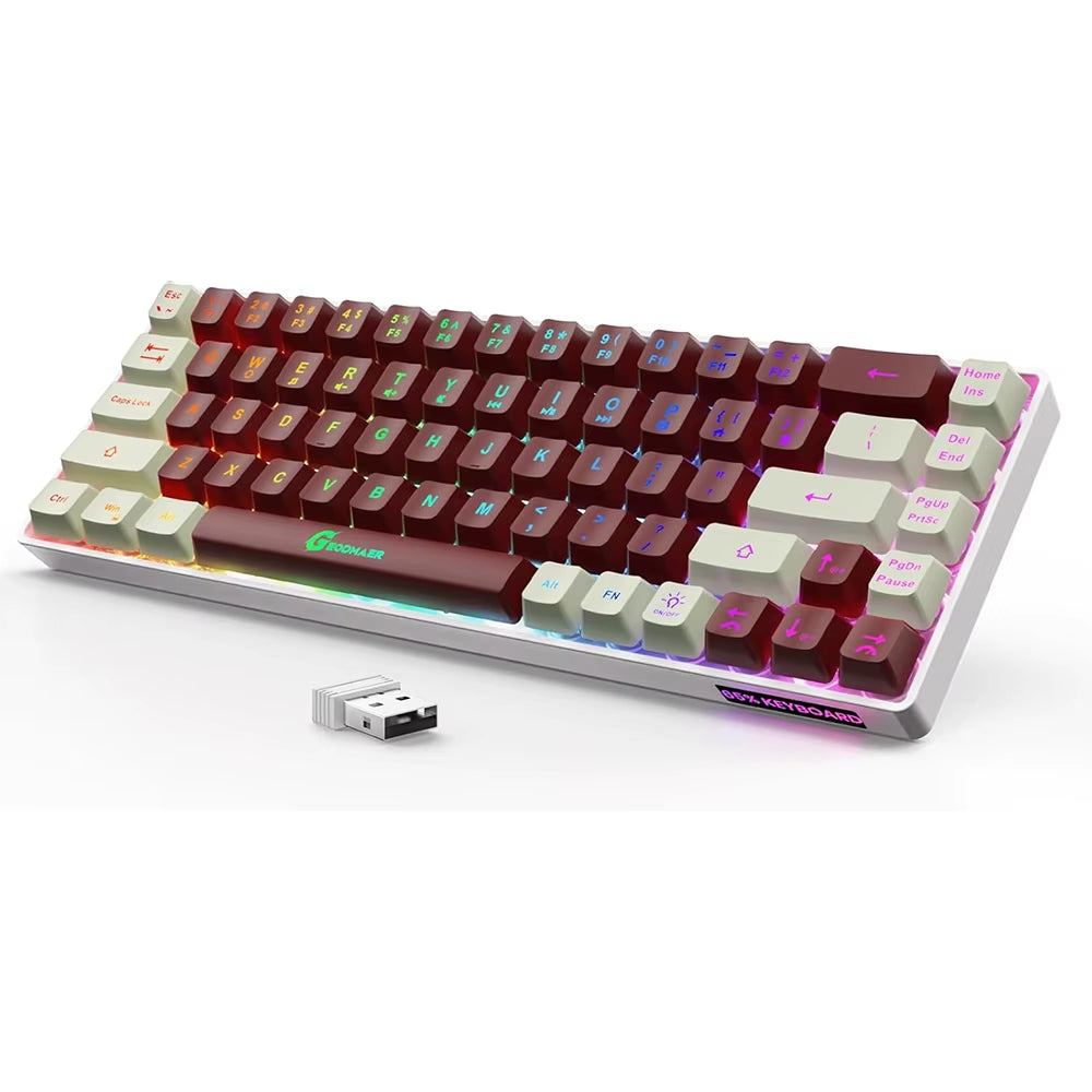 GEODMAER Wireless Gaming Keyboard Rechargeable Backlit Gaming Keyboard 68 Keys Anti-Ghosting No-Conflict 2.4G Keyboard for PC
