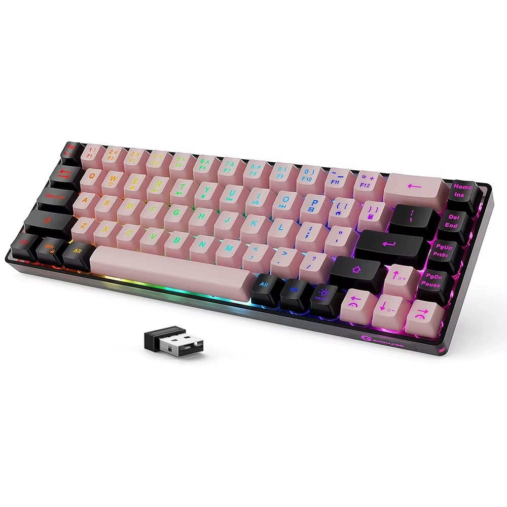GEODMAER Wireless Gaming Keyboard Rechargeable Backlit Gaming Keyboard 68 Keys Anti-Ghosting No-Conflict 2.4G Keyboard for PC