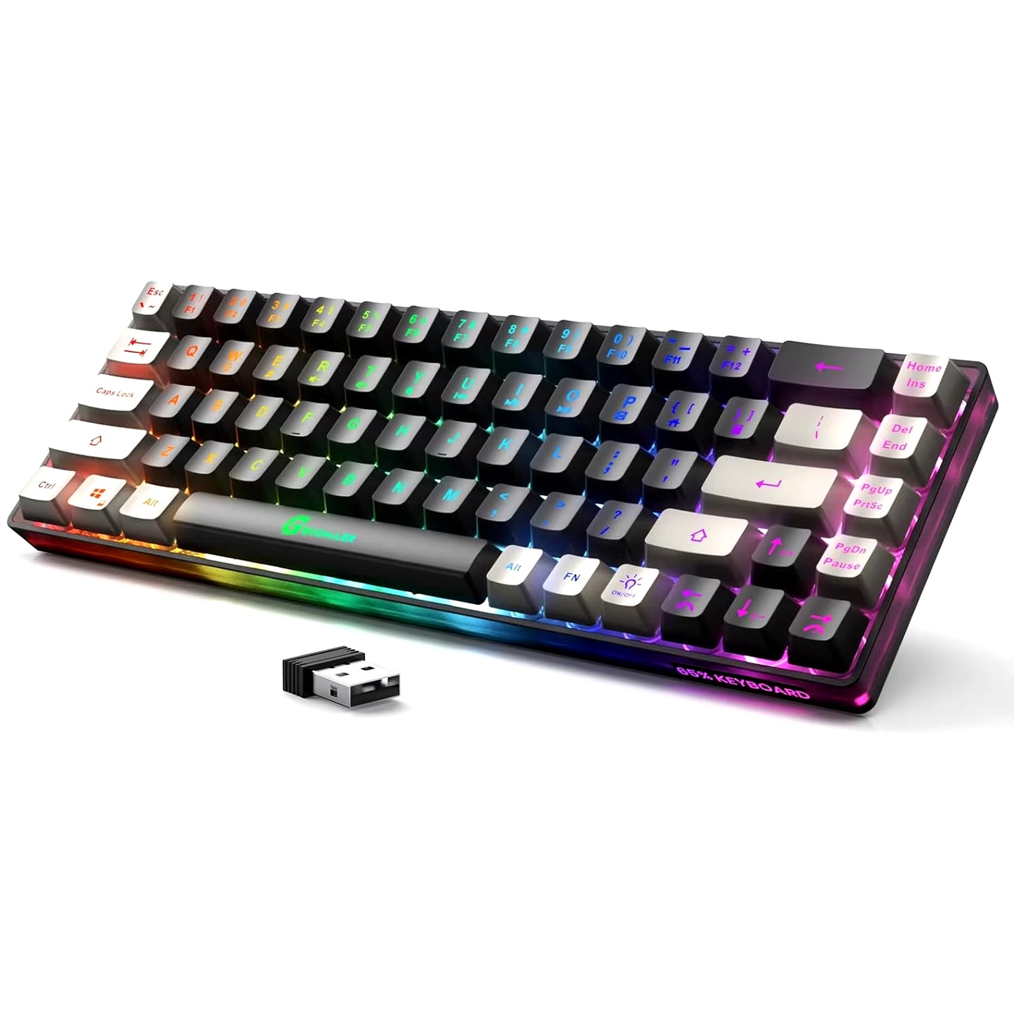 GEODMAER Wireless Gaming Keyboard Rechargeable Backlit Gaming Keyboard 68 Keys Anti-Ghosting No-Conflict 2.4G Keyboard for PC