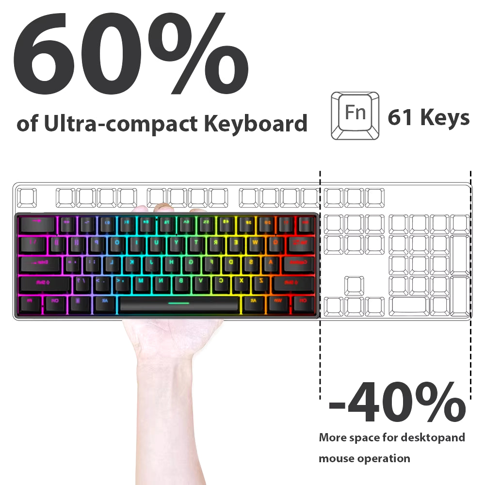 61 Keys Mechanical Keyboard Wired USB Mechanical Keyboard 17 Types RGB Keyboard for Computer Laptop Red Blue Tea Axis Keyboard