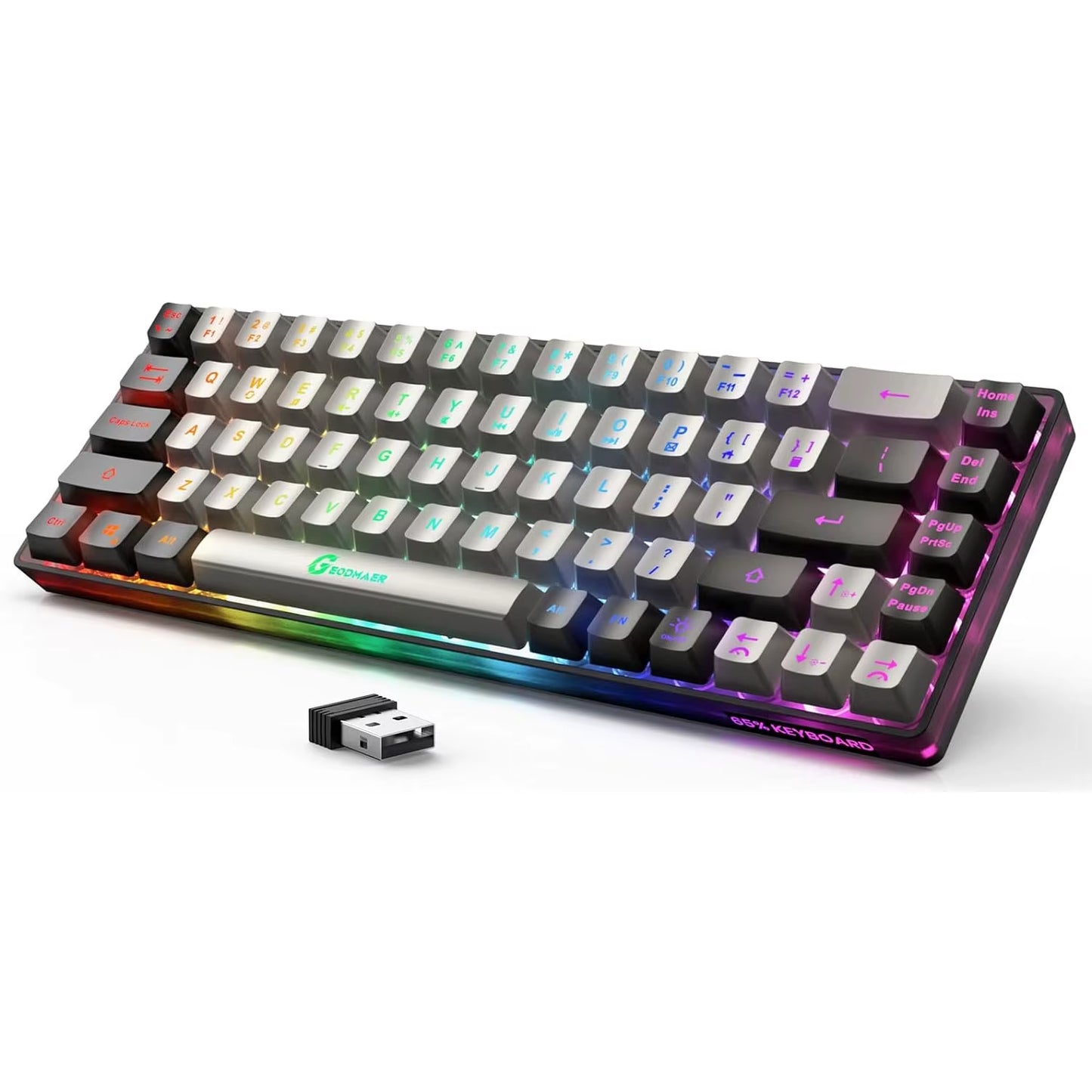 GEODMAER Wireless Gaming Keyboard Rechargeable Backlit Gaming Keyboard 68 Keys Anti-Ghosting No-Conflict 2.4G Keyboard for PC