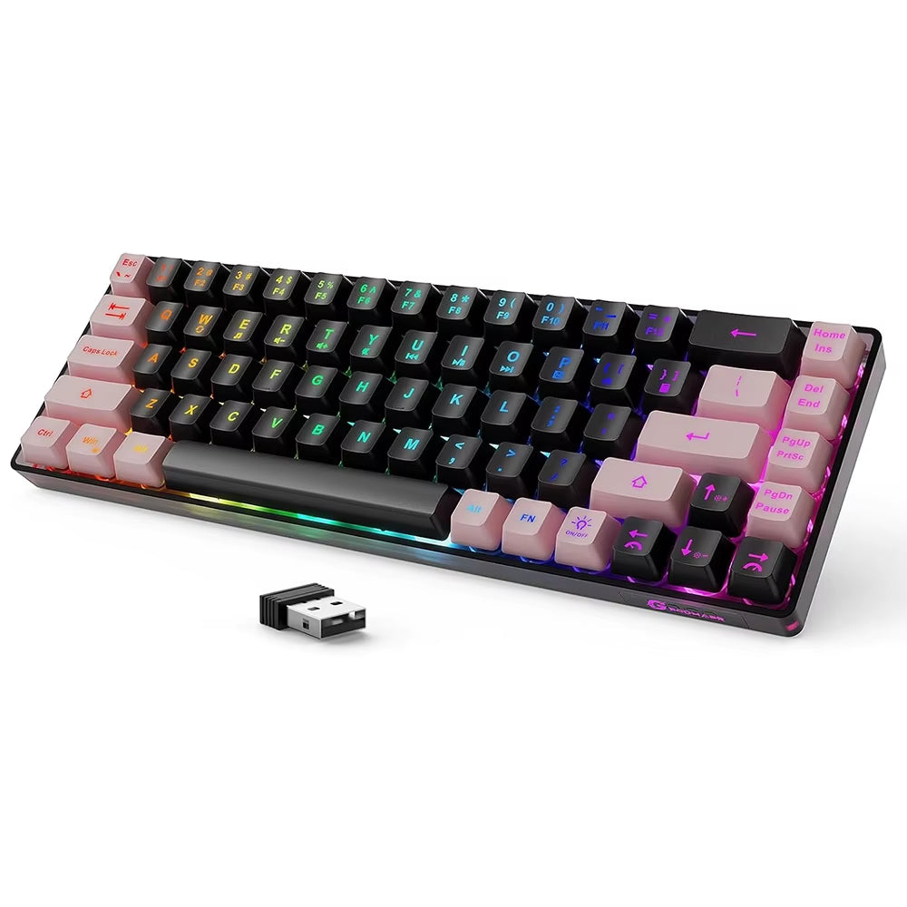 GEODMAER Wireless Gaming Keyboard Rechargeable Backlit Gaming Keyboard 68 Keys Anti-Ghosting No-Conflict 2.4G Keyboard for PC
