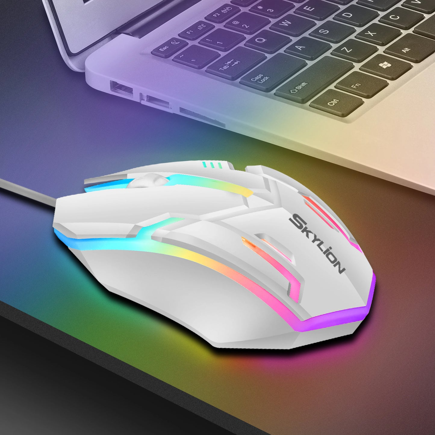 SKYLION F1 Wired 3 Keys Mouse Colorful Lighting Gaming and Office for Microsoft Windows and Apple IOS System
