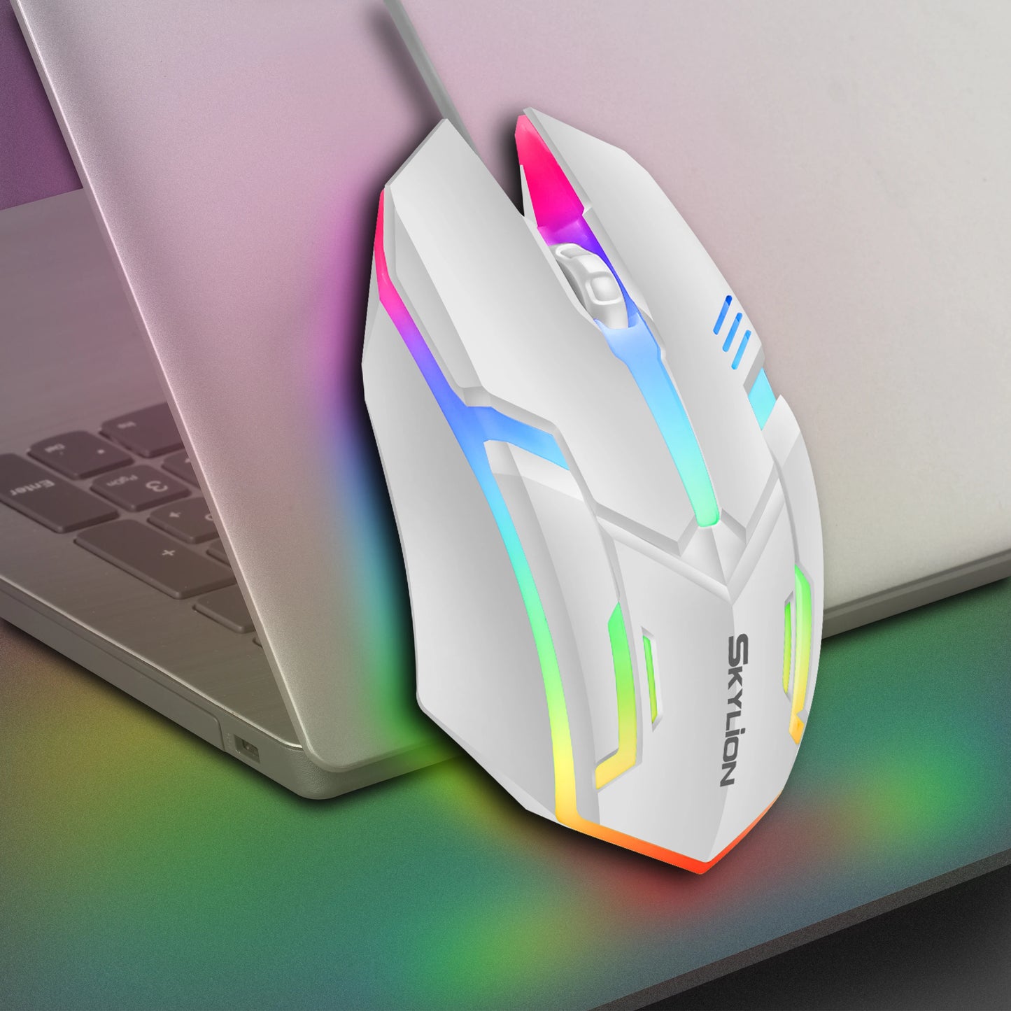 SKYLION F1 Wired 3 Keys Mouse Colorful Lighting Gaming and Office for Microsoft Windows and Apple IOS System