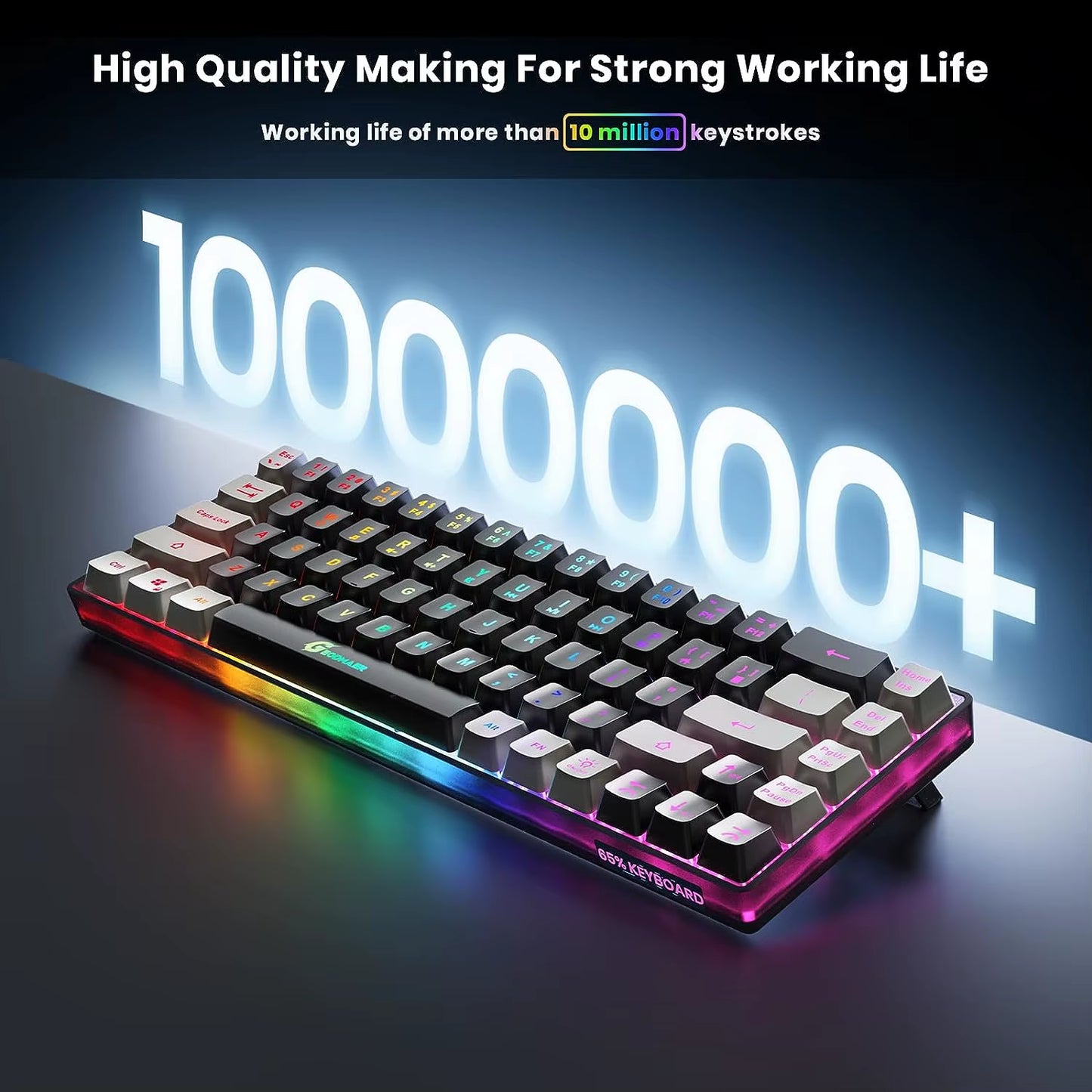 GEODMAER Wireless Gaming Keyboard Rechargeable Backlit Gaming Keyboard 68 Keys Anti-Ghosting No-Conflict 2.4G Keyboard for PC