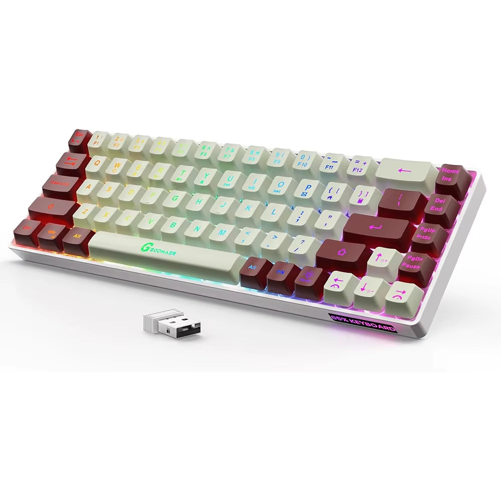 GEODMAER Wireless Gaming Keyboard Rechargeable Backlit Gaming Keyboard 68 Keys Anti-Ghosting No-Conflict 2.4G Keyboard for PC