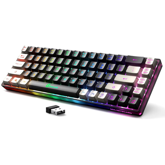 GEODMAER Wireless Gaming Keyboard Rechargeable Backlit Gaming Keyboard 68 Keys Anti-Ghosting No-Conflict 2.4G Keyboard for PC