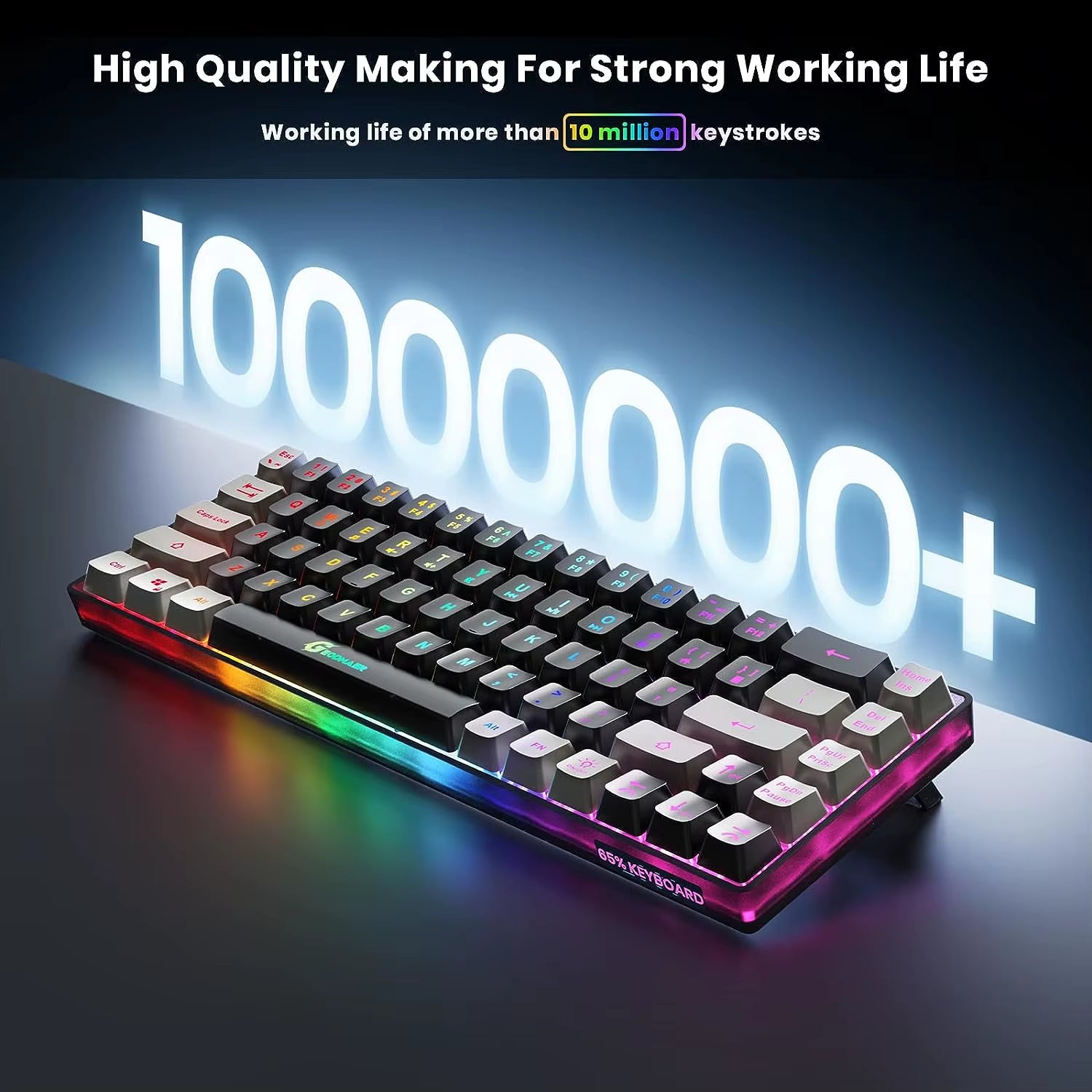 GEODMAER Wireless Gaming Keyboard Rechargeable Backlit Gaming Keyboard 68 Keys Anti-Ghosting No-Conflict 2.4G Keyboard for PC